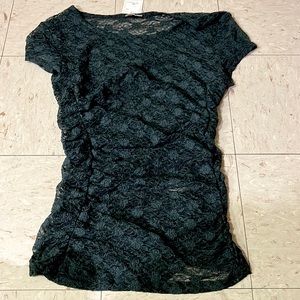 Dark blueish- green, runched, lace shirt